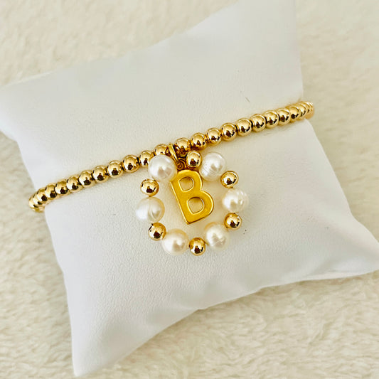 Pulsera Inicial Círculo Perla